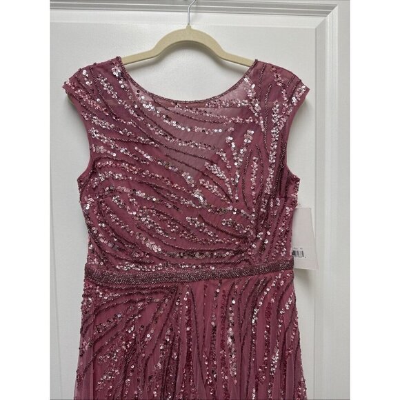Mac Duggal Size 10 Pink 5445 Cap Sleeve Sequins Beaded Formal Prom Gown Dress - Picture 5 of 12
